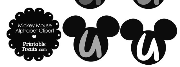 Grey Mickey Mouse Head Letter U Clipart