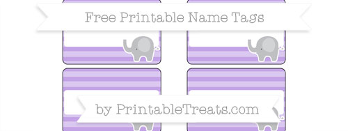 Free Pastel Purple Horizontal Striped Elephant Name Tags — Printable ...