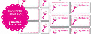 Pink Baby Rattle Name Tags — Printable Treats.com