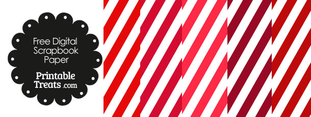 Red and White Diagonal Striped Digital Scrapbook Paper — Printable ...