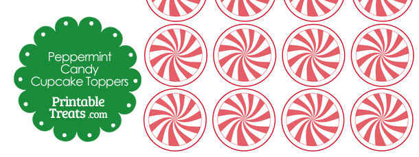 Red Peppermint Candy Cupcake Toppers