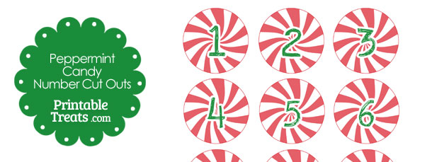Red Peppermint Candy Number Cut Outs — Printable Treats.com