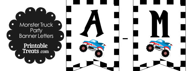 Shark Monster Truck Birthday Bunting Banner Letters A-M