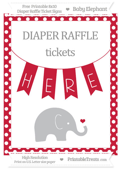 free cardinal red polka dot baby elephant 8 x 10 diaper raffle ticket raffle ticket sign