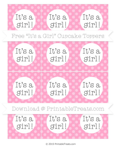 Carnation Pink Dotted Pattern Its a Girl Cupcake Toppers — Printable ...