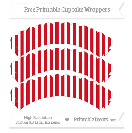 Free Lava Red Striped Pattern Scalloped Cupcake Wrappers — Printable
