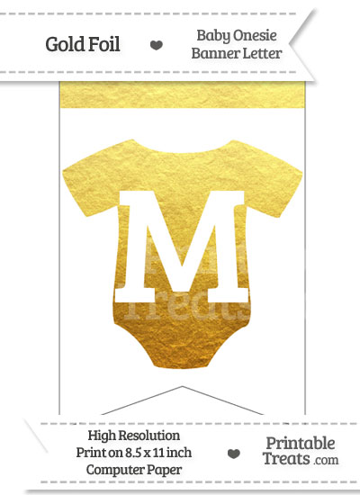Gold Foil Baby Onesie Bunting Banner Letter M from PrintableTreats.com