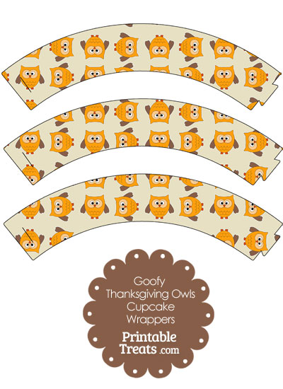 Goofy Thanksgiving Owls Cupcake Wrappers from PrintableTreats.com