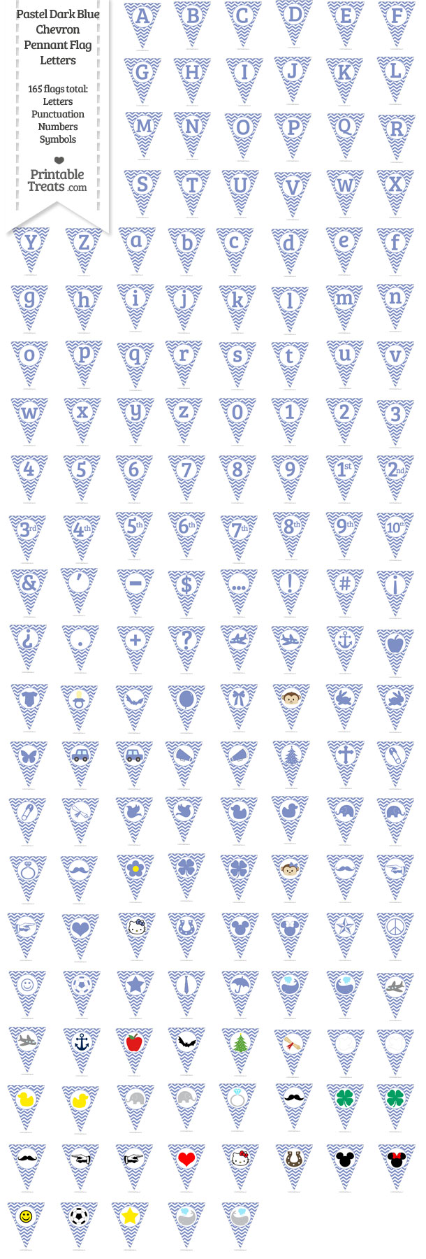Pastel Dark Blue Chevron Pennant Flag Letters Download from PrintableTreats.com