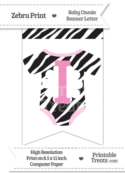 Zebra Print Baby Onesie Bunting Banner Letter I from PrintableTreats.com