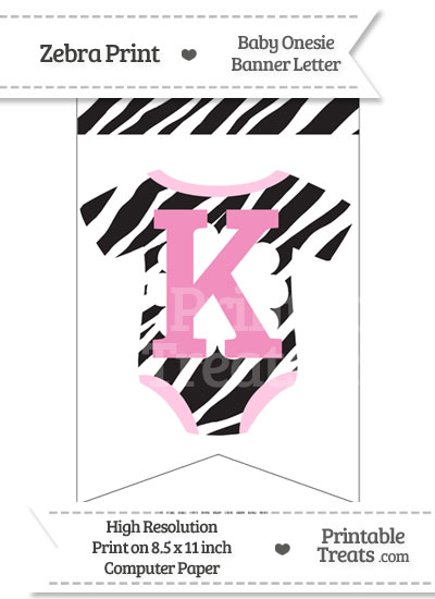 Zebra Print Baby Onesie Bunting Banner Letter K from PrintableTreats.com