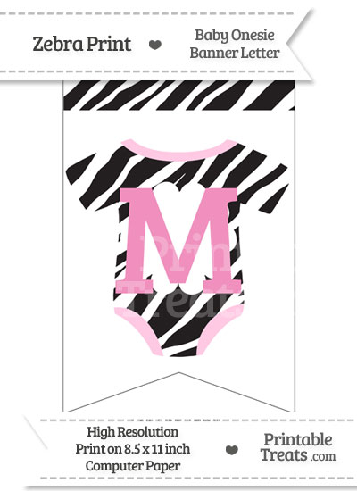 Zebra Print Baby Onesie Bunting Banner Letter M from PrintableTreats.com