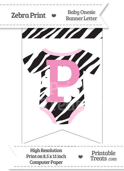 Zebra Print Baby Onesie Bunting Banner Letter P from PrintableTreats.com