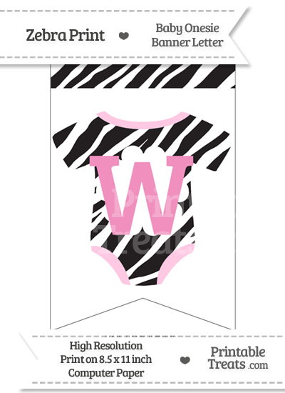 Zebra Print Baby Onesie Bunting Banner Letter W from PrintableTreats.com