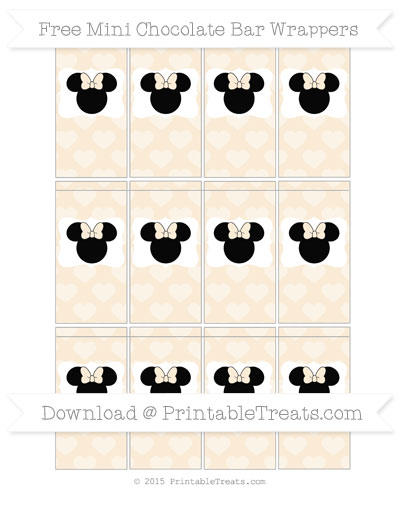 Free Antique White Heart Pattern Minnie Mouse Mini Chocolate Bar Wrappers Printable Treats Com M M Mini Wrapper Template Free