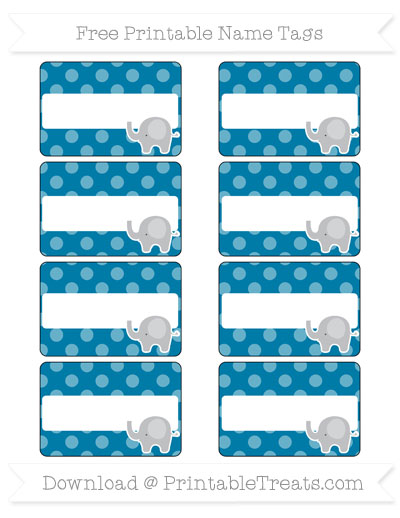 Free Cerulean Blue Dotted Pattern Elephant Name Tags — Printable Treats.com