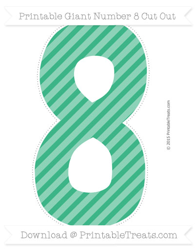 Mint Green Diagonal Striped Giant Number 8 Cut Out — Printable Treats.com