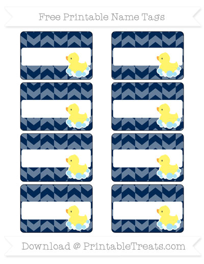 Free Navy Blue Herringbone Pattern Baby Duck Name Tags — Printable ...