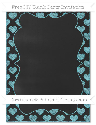 Free Pastel Teal Heart Pattern Chalk Style Blank Invitation Printable Treats Com Blank Chalkboard Invitation Template