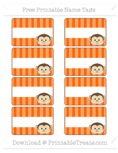 Free Safety Orange Striped Boy Monkey Name Tags — Printable Treats.com