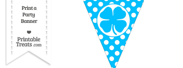 Deep Sky Blue Polka Dot Pennant Flag with Four Leaf Clover Facing Left ...