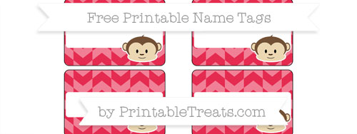 free amaranth pink herringbone pattern boy monkey name tags printable