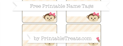 Free Antique White Diagonal Striped Girl Monkey Name Tags — Printable ...
