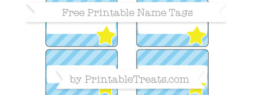 Free Baby Blue Diagonal Striped Star Name Tags — Printable Treats.com