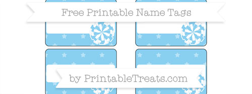 Free Baby Blue Star Pattern Cheer Pom Pom Name Tags — Printable Treats.com