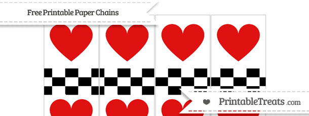 Black Checker Pattern Heart Paper Chains — Printable Treats.com
