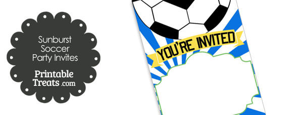 Blue Sunburst Soccer Party Invites