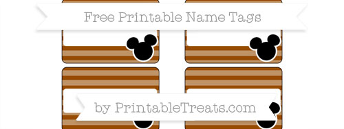 Free Brown Horizontal Striped Mickey Mouse Name Tags — Printable Treats.com