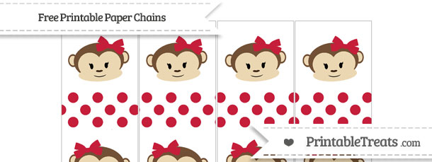 Cardinal Red Dotted Pattern Girl Monkey Paper Chains — Printable Treats.com