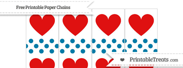 Blue Paper Chain Cerulean Blue Dotted Pattern Heart Paper Chains — Printable Treats.com