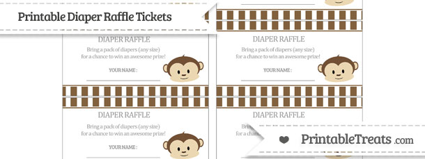 Free Coyote Brown Striped Boy Monkey Diaper Raffle Tickets — Printable ...