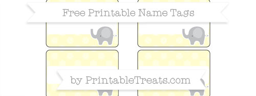free cream dotted pattern elephant name tags printable treatscom