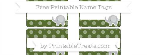 Free Dark Olive Green Dotted Pattern Elephant Name Tags — Printable ...
