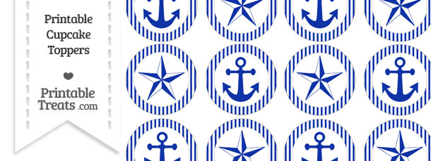 Free Egyptian Blue Striped Nautical Cupcake Toppers — Printable Treats.com