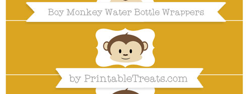 Goldenrod Boy Monkey Water Bottle Wrappers — Printable Treats.com