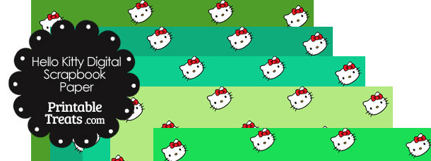 Green Background Hello Kitty Digital Scrapbook Paper