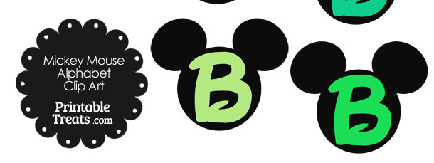 Green Mickey Mouse Head Letter B Clipart