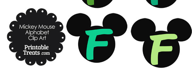 Green Mickey Mouse Head Letter F Clipart