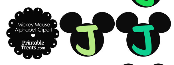 Green Mickey Mouse Head Letter J Clipart