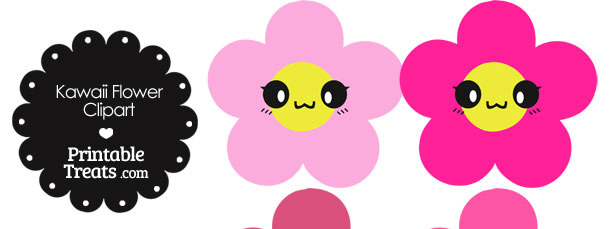 Kawaii Flower Clipart in Shades of Pink