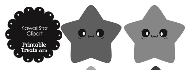 Kawaii Star Clipart in Shades of Grey