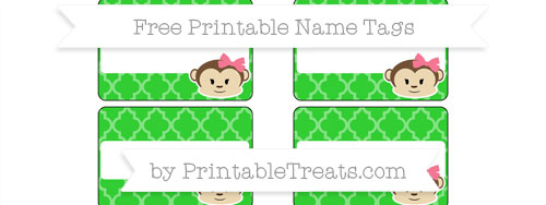 Free Lime Green Moroccan Tile Girl Monkey Name Tags — Printable Treats.com