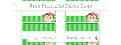 free lime green striped girl monkey name tags printable treatscom