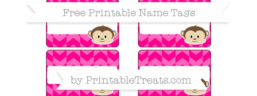 Free Magenta Herringbone Pattern Boy Monkey Name Tags — Printable ...