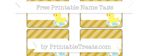 Free Metallic Gold Diagonal Striped Baby Duck Name Tags — Printable ...