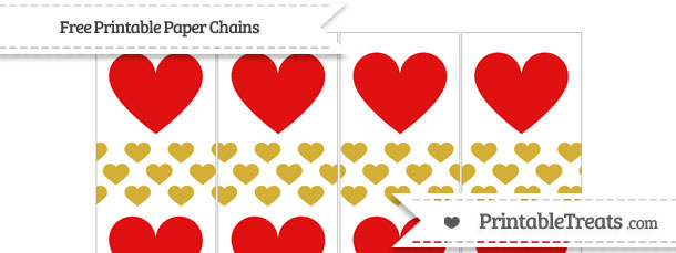 Metallic Gold Heart Pattern Heart Paper Chains — Printable Treats.com